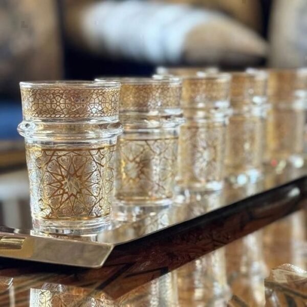 Ensemble de 12 Verres à Thé 1 er choix - Zelig - Cristal - Jaune - Artisanat Marocain - Design Raffiné