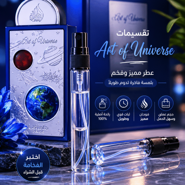 "عطر الكوكب كامل في جيبك! 🌍✨ تقسيمات حصرية لعطر Art of Universe الفاخر."