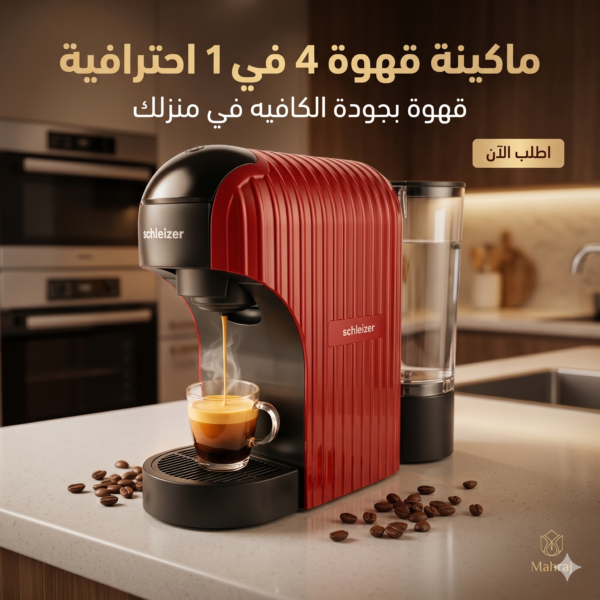 Schlëizer Machine à Café 4en1 20 Bar 1600W – ماكينة قهوة احترافية لكبسولات، بودرة وقهوة مطحونة ☕🔥