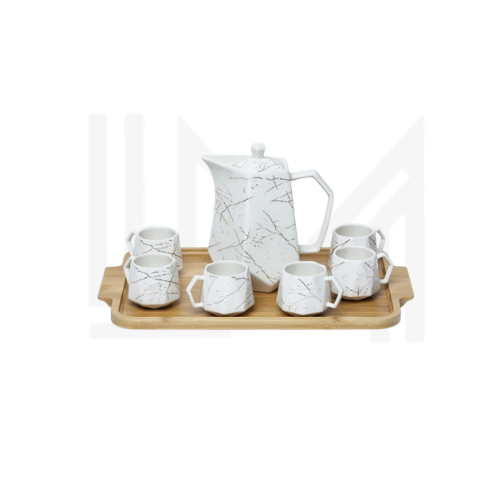 Service à Café en Céramique 9 Pièces – تصميم رخامي فاخر | أناقة عصرية للضيافة الراقية