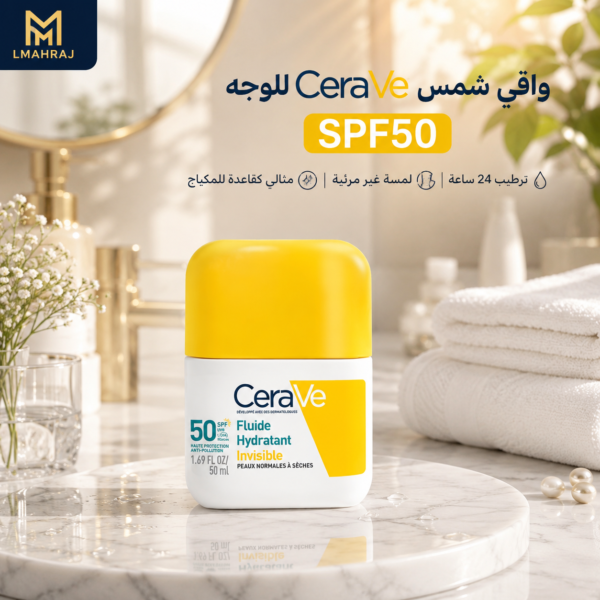 ☀️ CeraVe Fluide Hydratant Invisible SPF50 – واقي شمس للوجه بترطيب 24 ساعة