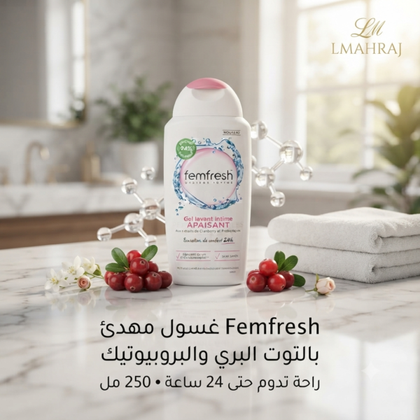 🌺 Femfresh غسول مهدئ للمناطق الحساسة – بالتوت البري والبروبيوتيك 250 مل