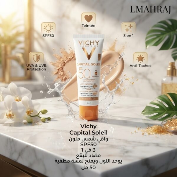 Vichy Capital Soleil Crème Solaire Teintée SPF50 – كريم واقي شمس ملون 3 في 1 مضاد للبقع بلمسة مطفية | 50 مل