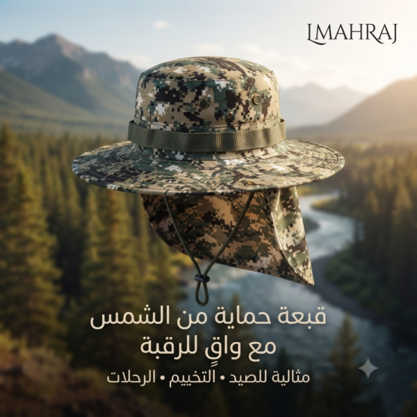 🧢 قبعة حماية من الشمس مع واقٍ للرقبة – مثالية للصيد، التخييم والأنشطة الخارجية
