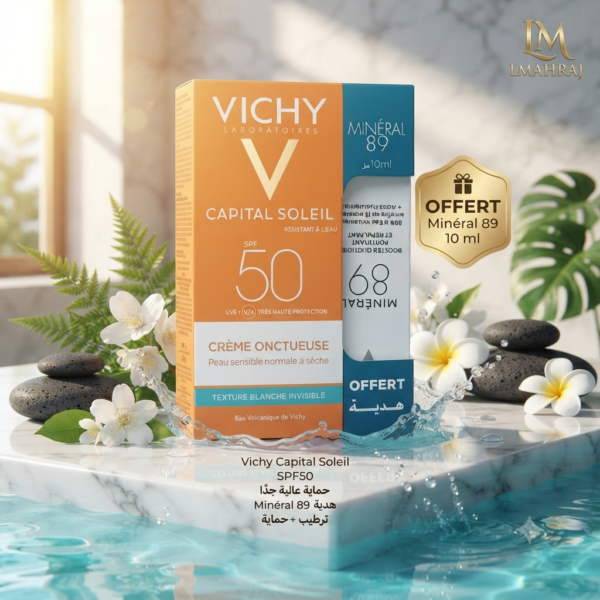 ☀️ Vichy Capital Soleil SPF50 + Minéral 89 (10ml OFFERT) – حماية عالية مع ترطيب مكثف | عرض خاص