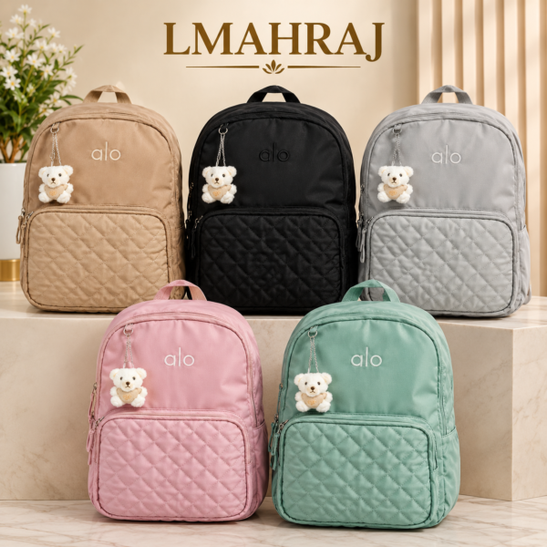 Sac à Dos ALO en Nylon Matelassé avec Porte-Clés Ourson