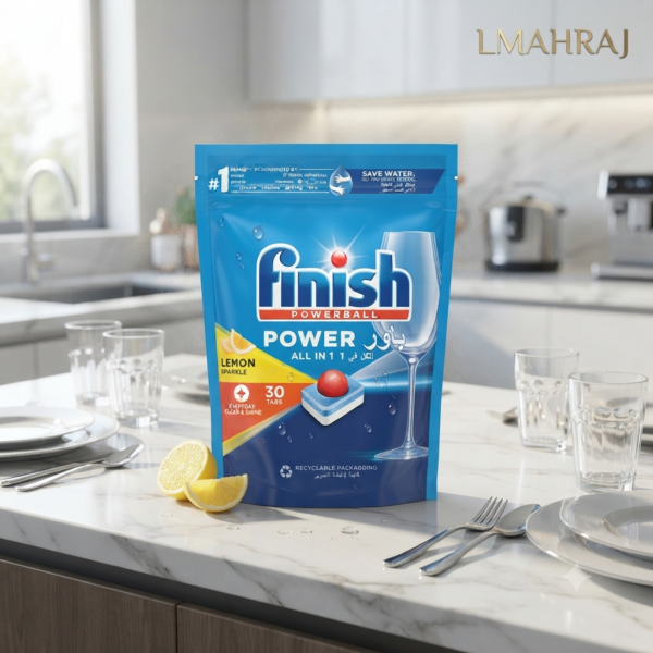 🍋 Finish Lemon Sparkle Powerball All in One Max – أقراص غسالة الأطباق لتنظيف قوي ولمعان فائق – 30 قرص