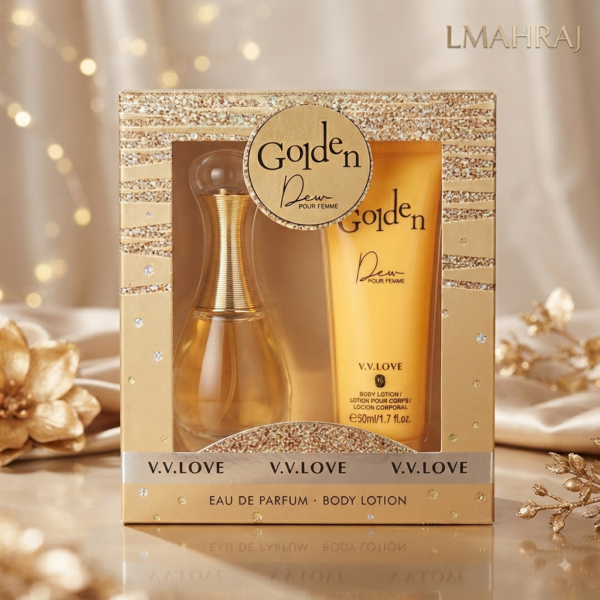 ✨💛 V.V.LOVE Golden Dew – Coffret Parfum & Body Lotion Femme Élégant