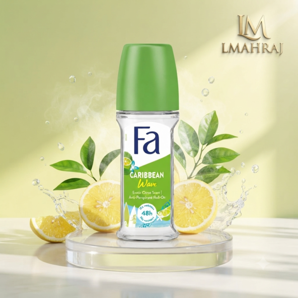 🍋 Fa Caribbean Lemon Roll-On 50ml – مزيل عرق رول أون بانتعاش الليمون الكاريبي وحماية تدوم حتى 48 ساعة